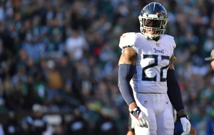 Tennessee Titans running back Derrick Henry (22) against the Philadelphia Eagles during the second quarter at Lincoln Financial Field.